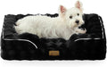 COZY KISS Orthopedic Dog Bed for Medium Small Size Dog, Soft and Warm Faux Fur Sofa for Pet Up to 40 lbs, Foam Bolster Anti-Slip Couch with Washable Removable Cover, M 30x20x6.5 inch, Black