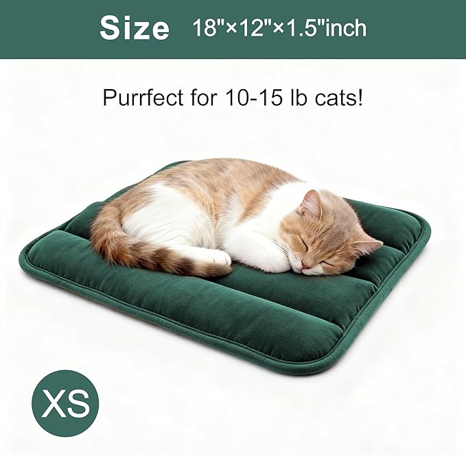 Fogkiss Dog Bed Mat, Reversible Dog Crate Pad with Washable Kennel Mat and Soft Foam, Flat Pet Bed for Dogs & Cats, for Crates Carriers & Travel (Green, 18" L*12" W*1.5" Th)