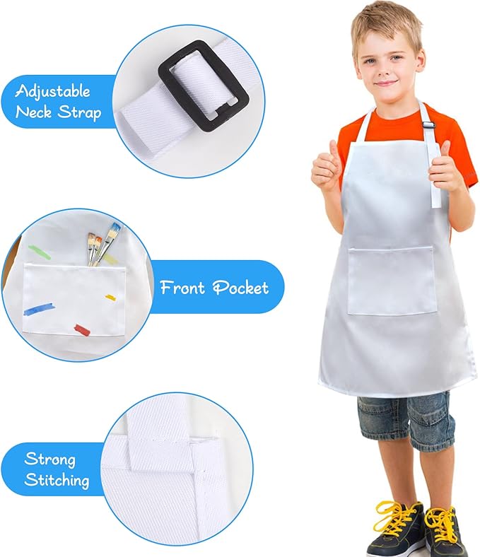 SINLAND Kids Apron with Pocket 2 Pack Children Chef Apron for Cooking Baking Painting