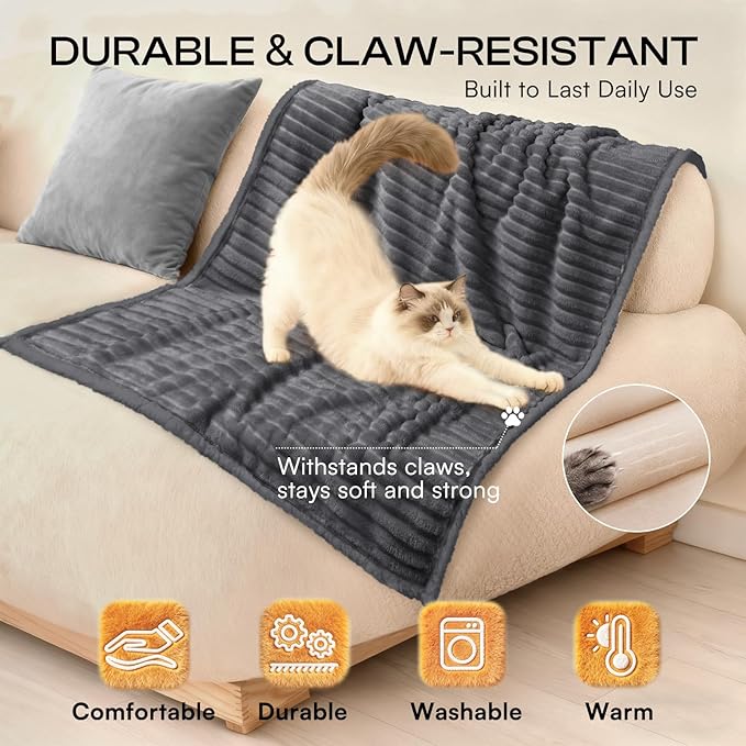 Luciphia Waterproof Dog Blanket for Medium Large Dogs Ultra-Soft Calming Cut Pile Flannel Throw Durable & Warm Furniture Protection for Couch Car Pet Blanket Machine Washable Stone Gray,M(57''x40'')