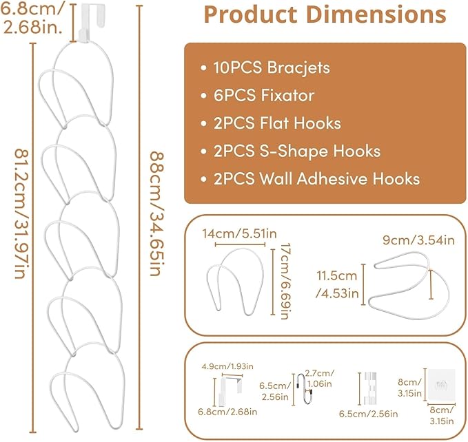 LINFIDITE 10 Pack Hat Rack Hanger Holder Organizer Closet Hanging Baseball Cap Display Storage Rack for Scarves Handbags Towels Clothes Ties Over Door Wall Mounted w Hanging Hook White