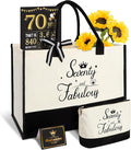YeohJoy 70th Birthday Gifts for Women 70 and Fabulous Canvas Tote Bag Travel Gear, Unique 70 Years Old Gifts for Wife Sister Mom Aunt Friends Grandma Her, Handbag & Cosmetic Bag & 70 Birthday Poster