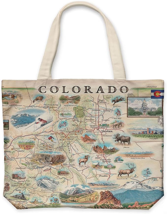 Xplorer Maps Canvas Tote Bag with Handles, Cloth Grocery Shopping Bag, Reusable & Eco-friendly Bag, 100% Cotton, Washable