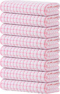 Kitinjoy Cotton 8 Pack Terry Kitchen Towels, 16 x 25 Inches Super Soft and Absorbent Dish Towels, Quick Drying Hand Towels for Kitchen Drying, Pink