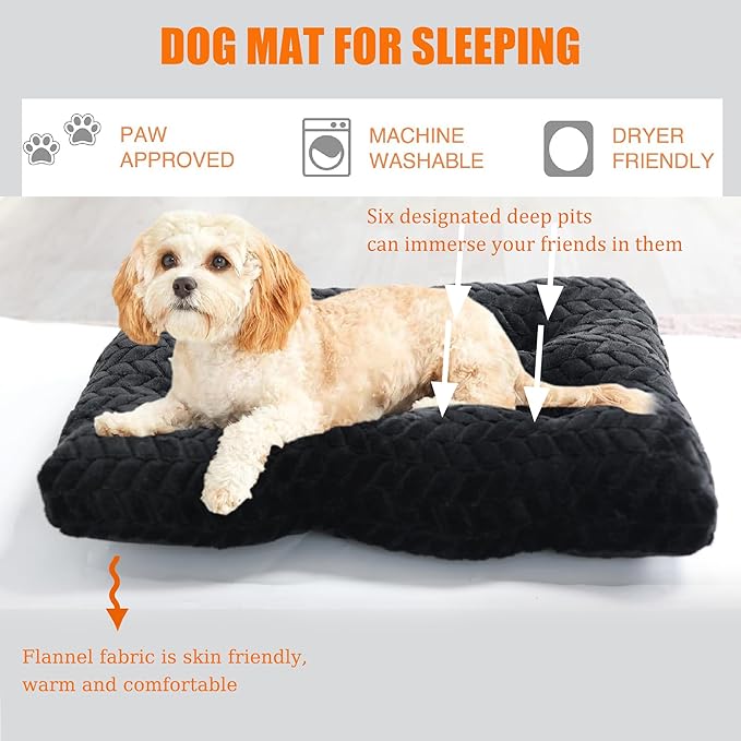 Black Dog Bed for Small Crate Washable 24 Inch Dog Crate Bed Soft and Fluffy with Anti-Slip Pet Sleeping Pillow Cushion Up to 25 lbs Puppy or Cat,24x18