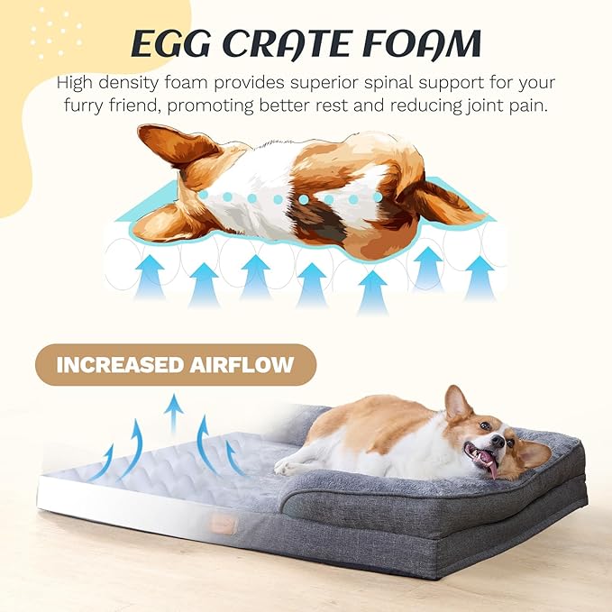 OUPEIWAWA Extra Large Dog Bed Orthopedic with Bolster Sides Removable Egg-Crate Foam Waterproof Liner Pet Bed Sofa Couch with Removable Washable Cover Non-Slip Bottom, Dark Gray