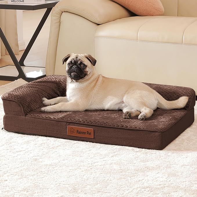 Rainmr Orthopedic Dog Bed Medium Size Dog, Memory Foam Dogs Bed for Medium Dogs, Washable Removable Cover, Nonskid Bottom, Waterproof, for Indoor, Outdoor, Crate ＆ Car Use, 35x23x6 Inches, Brown Grey