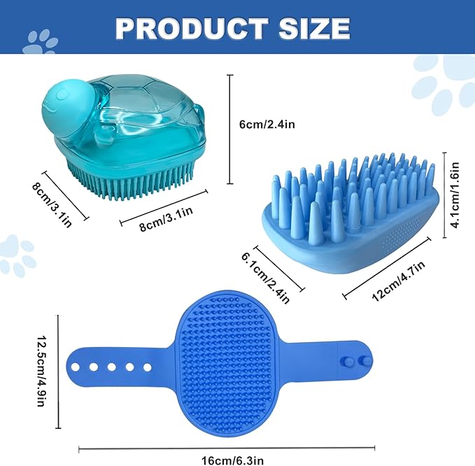 IDQQUQQ 3PCS Dog Bath Brush, Dog Shampoo Brush, Dog Scrubber for Bath,Dog Bath Products are Suitable for Short, Long haired Dogs, Cats, Large Dogs, and Small Dogs