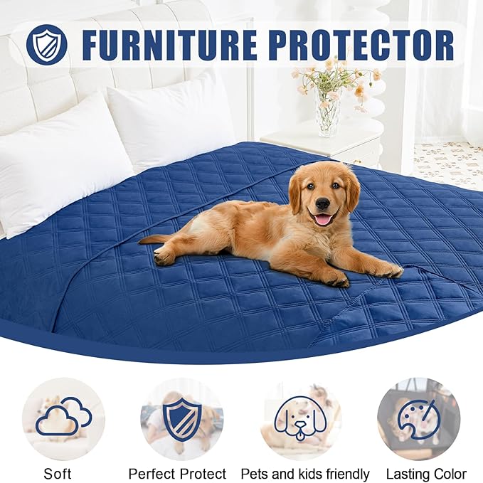 Smiry Waterproof Dog Bed Cover Blanket 40x70, Soft Reversible Pet Blanket, Washable Leakproof Cats Dogs Couch Cover for Sofa, Couch, Furniture, Lattice, Navy/Navy