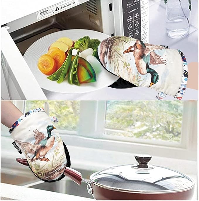 Mini Oven Mitts,2pk - Silicone Little Kitchen Gloves, Heat Resistant with Non-Slip Grip and Soft Quilted Cotton Lining for Safe Backing Cooking Barbecue (Darkgray, Duck)