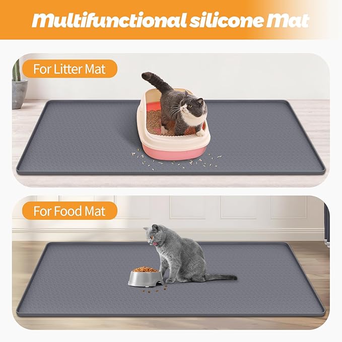 Bartuke Cat Litter Mat, Extra Large 51" x 25.6" Silicone Mat Litter Trapping Mat for Scatter Control, Soft on Kitty Paws, Easy to Clean (Dark Grey)