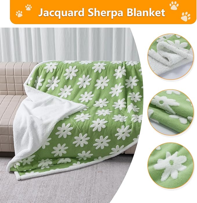 Maidewow Waterproof Pet Blanket,Dog Bed Covers Couch Sofa Stylish Jacquard Pets Throw Blankets for Puppy Cats Washable Reversible Furniture Protection Covers (Green Flower,XL)