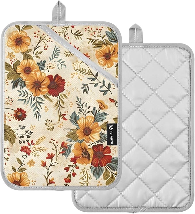 Pot Holders Set of 2 Floral Hot Pads for Kitchen Heat Resistant Potholders Sets for Kitchen and Baking 7x9.8in