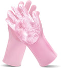 Maiiu Pet Grooming Gloves—Heat Resistant Dog Washing Gloves with High-Density Teeth, Dog Bath Scrubber with Enhanced Five Finger Design, Silicone Gloves for Dogs and Cats Bathing, Massage (Pink)