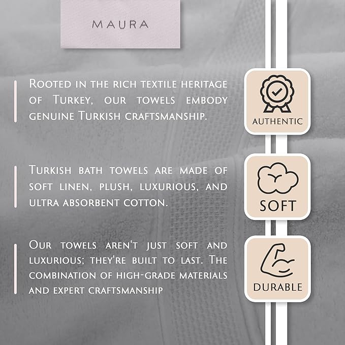 MAURA White Extra Large Turkish Cotton Luxury Bath Towels Set of 4. Ultra-Soft, Thick & Plush Towels for Bathroom - Pure White