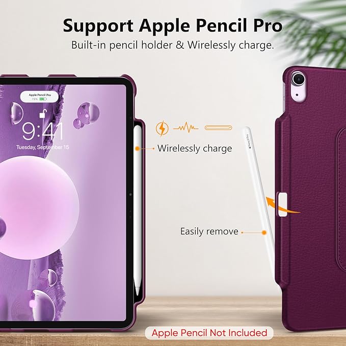 Fintie Rotating Case for iPad Air 13-inch (M3) 2025, (M2) 2024-360 Degree Swiveling Protective Stand Cover with Pencil Holder, Auto Wake/Sleep, Purple