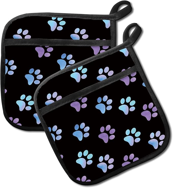 2 Pack Pot Holders for Kitchen Clearance, Cute Hot Pads, Funny Oven Pot Holders, Potholders Sets for Kitchen Heat Resistant Purple Cute Dog Paws