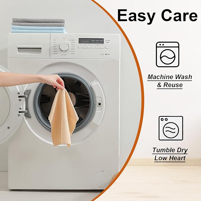 Tigona 80 Pack Microfiber Cleaning Cloth Roll,Lint Free Rags & Tear Away Reusable Towels Washable Scratch,Ultra Absorbent Dish Rags(12" x 12") for Car Kitchen Home Garage-Apricot Yellow