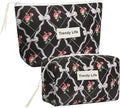HAOGUAGUA 2 Pieces Makeup Bag, Small Large Quilted Cosmetic Bag, Travel Floral Make Up Toiletry Organizer Bag for Women Girls (2PCS STYLE A-5)