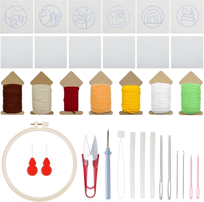 Allazone Punch Needle Kits, Punch Needle Coasters Kit, Punch Embroidery Kit with Felt Yarns Hoop Tools for DIY Coaster Crafts (Plants)