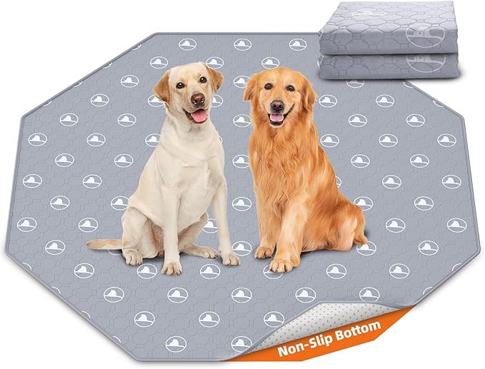 PJYuCien Washable Pee Pads for Dogs 2 Pack, 67" x 26" Octagonal Non-Slip and Leak-Proof Pee Mat, Puppy Training Pads for Whelping, Playpen, Crate, Bed （24/30/36/42'' 8 Panels Pen）