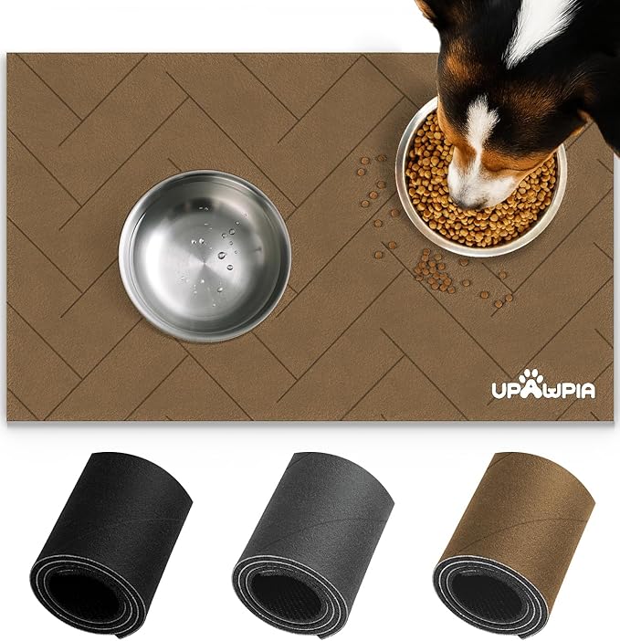 UPAWPIA Pet Food Mat Absorbent Cat Food Mat Dog Mat for Food and Water Quick Dry No Stains Dog Feeding Mat Placemat for Messy Drinkers Cat Food Mats for Indoor Cats Bowl Mat Pet Supplies 17"X28" Brown