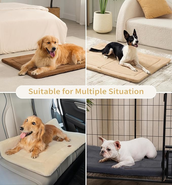 MADE 4 PETS Dog Crate Pad Bed for Extra Large Dogs, Washable & Reversible, Anti-Slip Kennel Mat for Cozy Sleeping, Soft Fluffy Dog Bed for Indoor & Outdoor Use, 48"x30", Beige