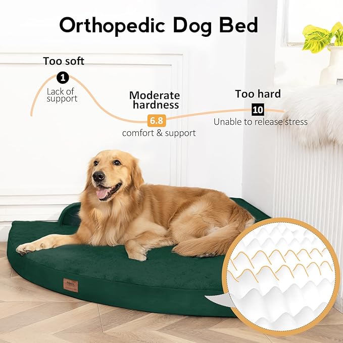 MEKIY Large Dog Bed - XL Orthopedic Egg-Crate Memory Foam Dog Beds with Removable Washable Cover, Waterproof Pet Beds with Non-Slip Bottom, Dark Green