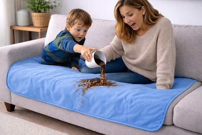 Premium Deluxe : 100% Waterproof Blanket Guarantees to Keep Your Bed Dry! Crinkle-Free Ultra-Soft Fleece Furniture Protector for People Kids Pets. EZ Wash/Dry Pink/Blue Reversible 80x60