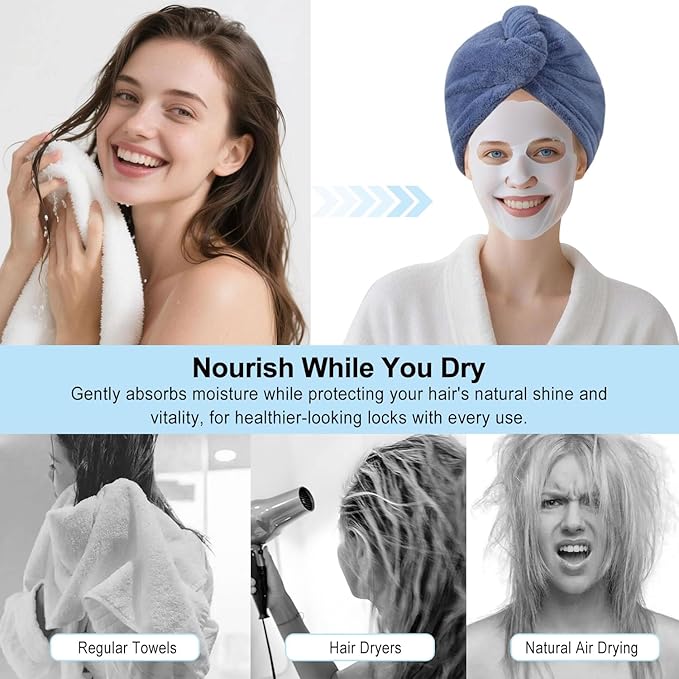 AGKXHDEC 3 Packs Single Layer Microfiber Hair Turbans - Drying Wrap for Women (Dark Blue,Light Blue,Light Green)