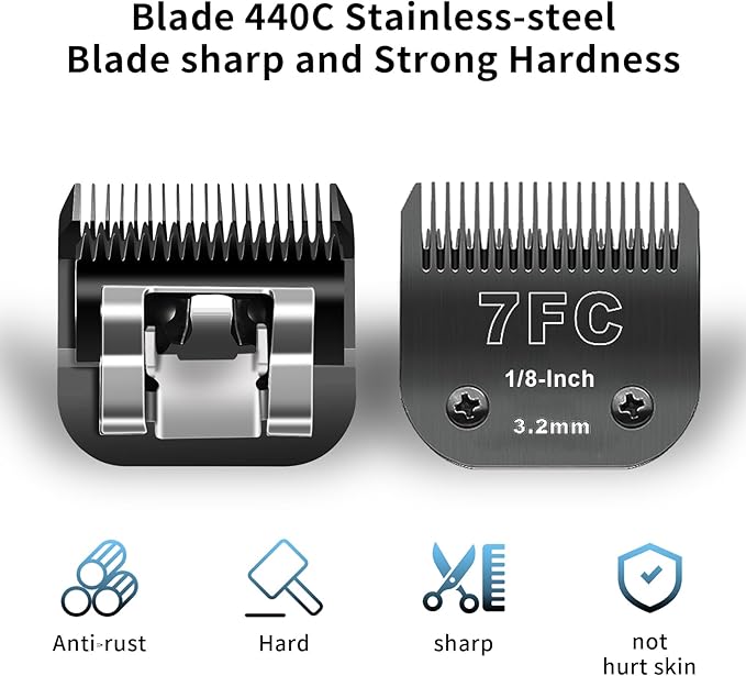 DODAER 7FC+5FC+4FC Black Detachable Pet Dog Grooming Clipper Stainless Steel Blades Set,Compatible with Andis,Oster A5,Wahl KM10 Series Clippers,3 Pack
