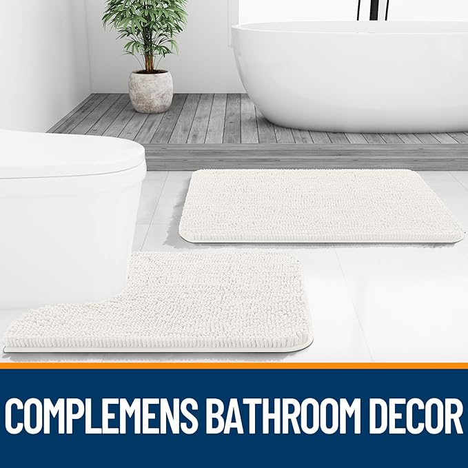 OLANLY Bathroom Rugs 59x20, Extra Soft Absorbent Chenille Bath Rugs, Rubber Backing Quick Dry, Machine Washable Bath Mats for Bathroom Floor, Tub and Shower, Home Decor Accessories, Ivory