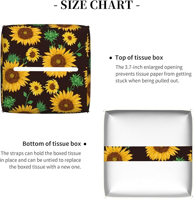 POIUBLE Sunflower Tissue Box Cover Leather Tissue Box Holder Square Facial Paper Organizer Dispenser for Bathroom Kitchen Bedroom Vanity Countertop Night Stands