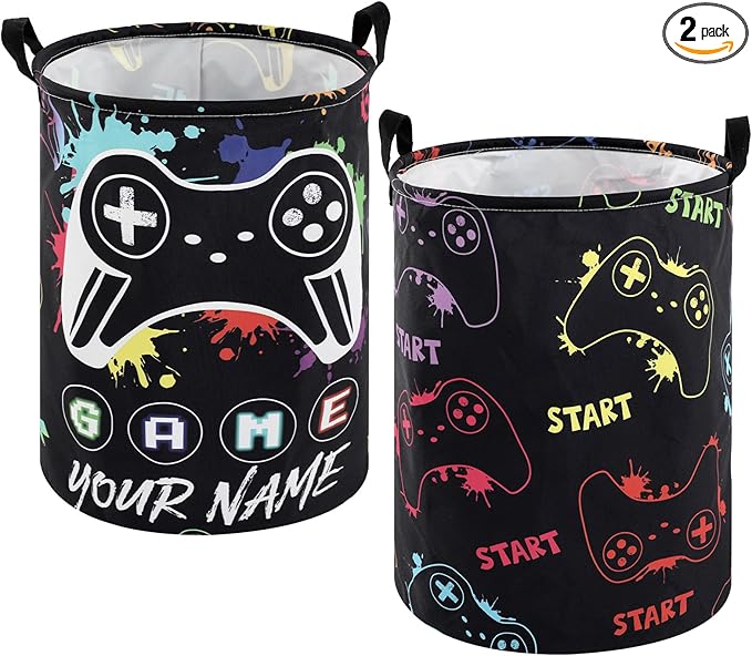 Zhehao 2 Pcs Gamer Laundry Basket Boys Kids Laundry Hamper Gamer Room Decor Gaming Storage Basket Hamper Clothes Organizer Nursery Toy Storage Bin for Easter Gifts Bedroom Bathroom Decoration(Vivid)