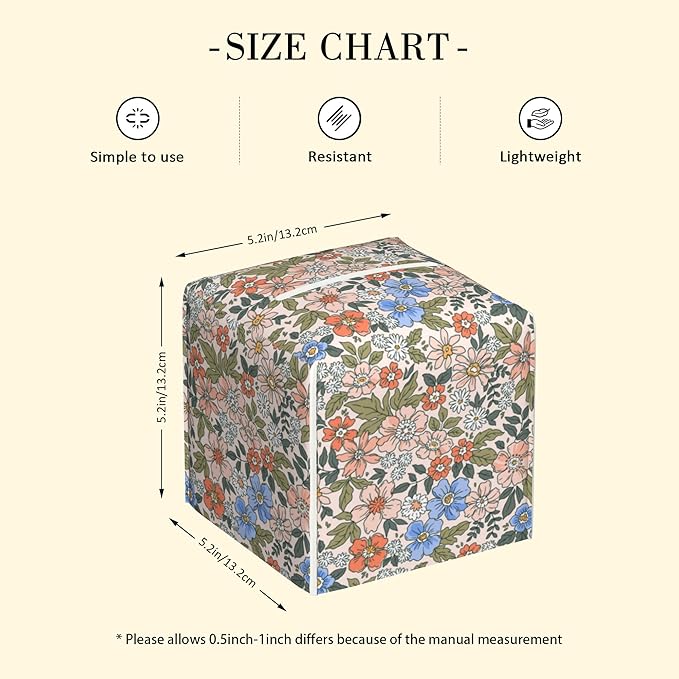 POIUBLE Vintage Floral Tissue Box Cover Leather Tissue Box Holder Square Facial Paper Organizer Dispenser for Bathroom Kitchen Bedroom Vanity Countertop Night Stands