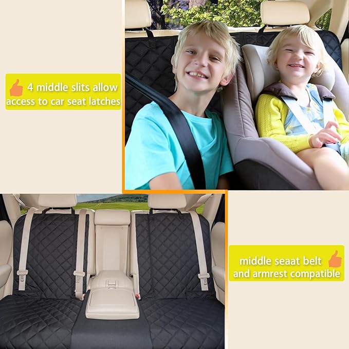 YOVEEKLE Dog Car Seat Cover, Deluxe Waterproof Pet Back Carseat Protector for Cars, SUVs, Trucks, Nonslip and Easy Cleanup Backseat Pet Cover for Automotive Rear Bench (Black)