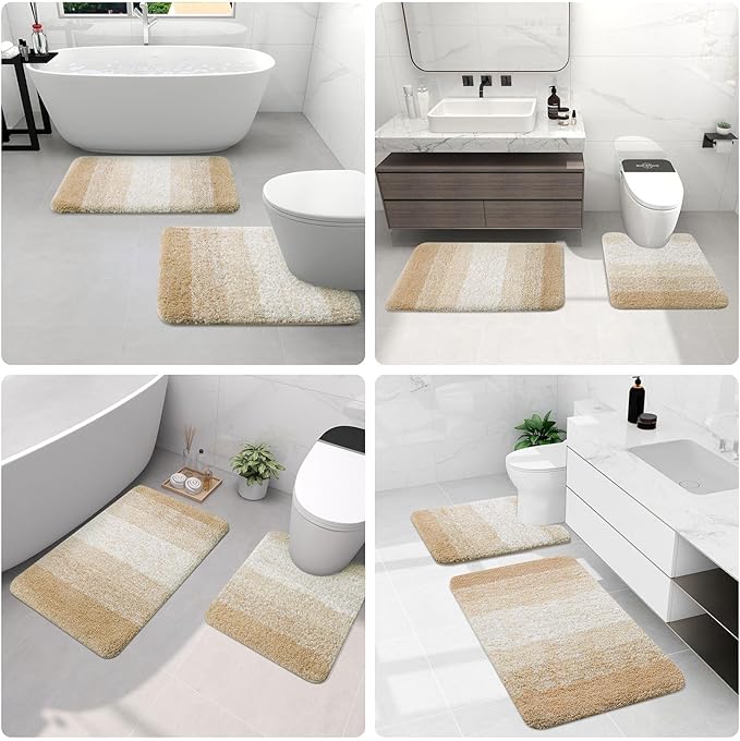 Arotive Microfiber Bathroom Rugs, Shaggy Soft and Absorbent Bath Rug, Non-Slip, Thick Plush Machine Washable Dry Bath Mats for Bathroom, Tub and Shower, 54x24, Camel, Rectangular