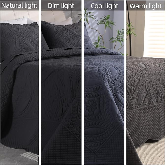 Cmfshape Oversize King Bedspread 120"x120",3 Piece California King Quilt,Lightweight Grey Quilt Set for All Season,Modern Coin Pattern Bedding Set