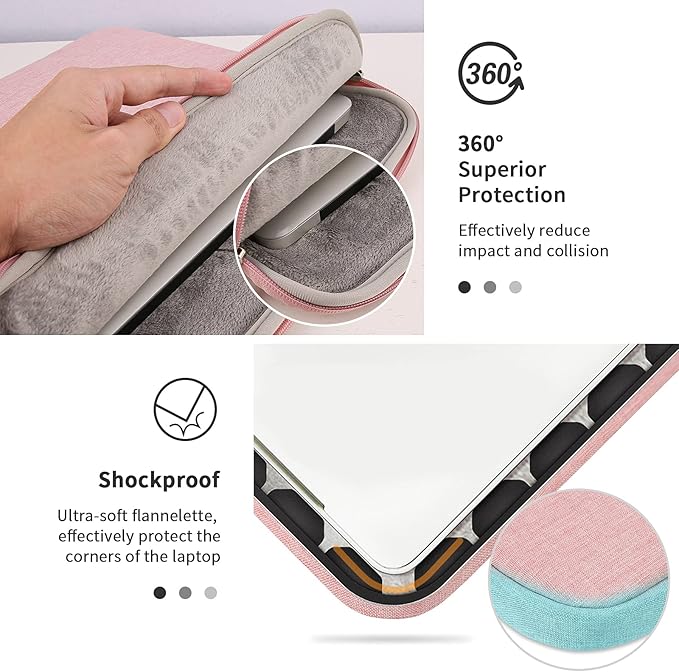 YXLILI Laptop Sleeve Case 15.6 Inch with Handle, Waterproof, Anti-Scratch, Shockproof Protective Computer Bag, Large Storage & Multi-Pocket Design-Pink
