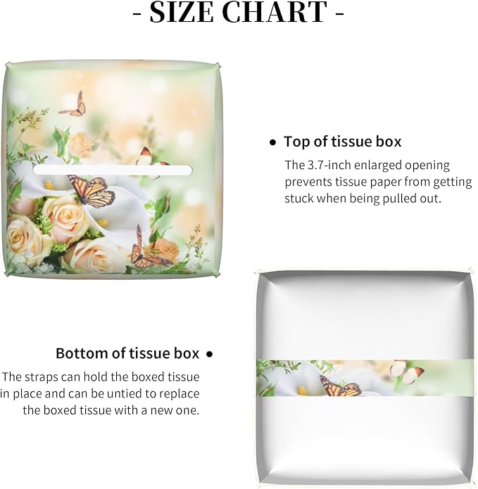 Rose Flowers and Butterfly Tissue Box Cover Square,Yellow Roses Floral Tissue Box Holder Waterproof Leather Facial Paper Organizer Dispenser for Bathroom Home Car Nightstand Vanity Desk