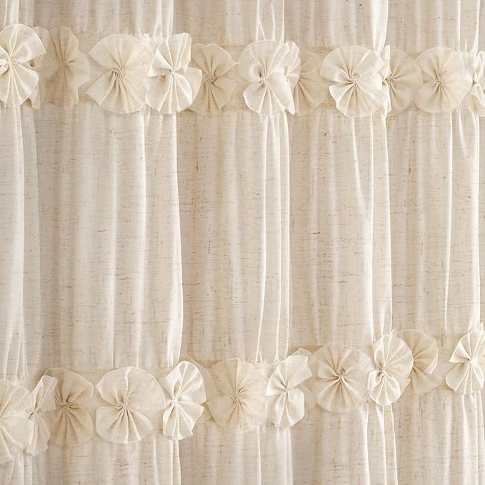 XOGUIBO Linen Ruffle Shower Curtain with Handmade Bow Tie,Vintage Farmhouse Shower Curtain for Bathroom, 72" W x 72" H