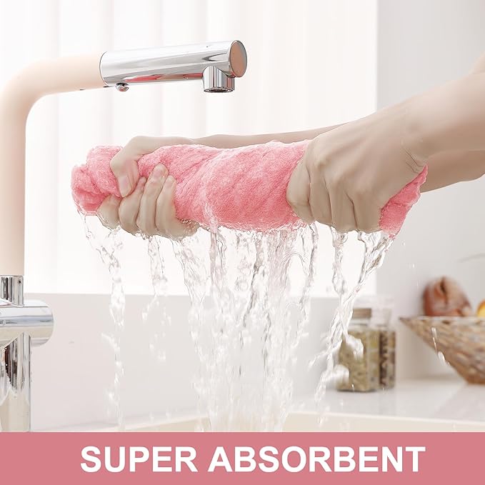 Homaxy Premium Cotton Kitchen Towels 16"x 28", Large Natural Ring Spun 390 GSM Dish Towels, Super Absorbent Terry Kitchen Hand Towels, Soft Tea Towels with Hanging Loop, Pure Pink Design, 8 Pack