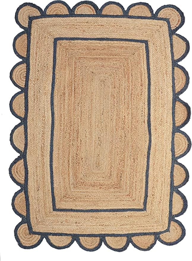 Scallop Pattern Jute Bohemian Area Rug (Green, 2'x3')