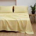 Simple&Opulence Belgian Linen Sheet Set Solid Color - 4 Pieces (1 Flat Sheet, 1 Fitted Sheet & 2 Pillowcases) Natural Flax Cotton Blend Soft Breathable Farmhouse Bedding - Queen Size, Pale Yellow