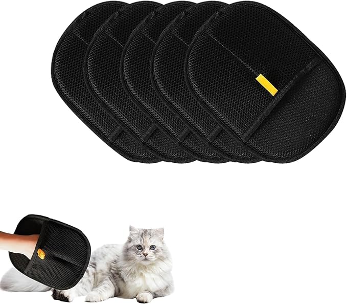 RAINPOT 2025 Upgraded Pet Hair Removal Glove |Double-Sided – Reusable Grooming & Bathing Glove for Dogs and Cats |Soft Silcone Touch |Easy Deshedding and Cleaning Mitt (Black, 5 PCS)