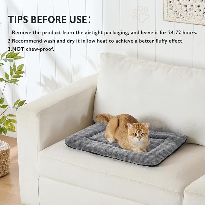 Yaning Pet Bed Mat Crate Pad for Cats Small Dogs, Washable Soft Pet Sleeping Mat Kennel Pad with 3D Bubble Pattern, Grey, 24"x 18"
