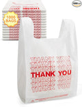 UMT Plastar 1000 Count Thank You Plastic T-Shirt Bags with Handles, 10.5" x 5.5" x 17.5" (1/8 Size), 14 Mic, Black – Ideal for Grocery, Retail, Takeout, and Desk Trash Use