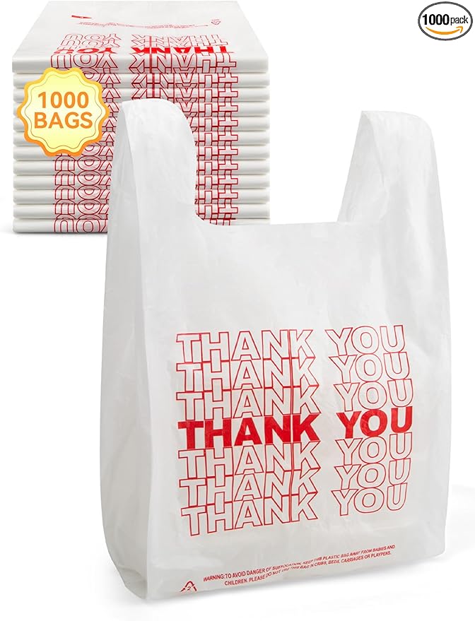 UMT Plastar 1000 Count Thank You Plastic Bags with Handles, 12" x 6" x 22", 14 Mic White Grocery Bags - Ideal for Grocery Stores, Retail, Restaurants, and Takeout