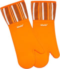 Oven Mitts Heat Resistant Silicone Kitchen Gloves for 550 Degrees with Waterproof and Non-Silp, Oven Gloves for Baking Cooking Barbecue Microwave Machine Washable (Extra Long Orange, 2)