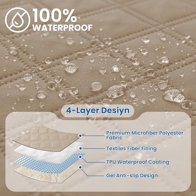 CYCMACO Waterproof Couch Covers for Pets, Waterproof Dog Bed Cover, Anti-Slip Soft Dog Blankets, Couch Cover for Dogs Washable, Pet Blanket for Puppy Large Dogs Cat (68x82 Inch, Khaki)